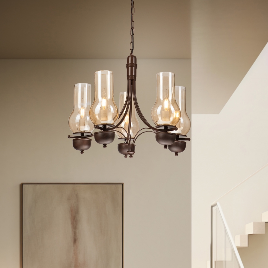 Brilagi - Candeeiro suspenso COTTAGE 5xE14/40W/230V carvalho/castanho