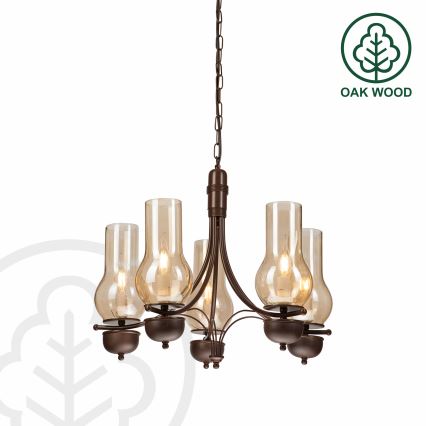 Brilagi - Candeeiro suspenso COTTAGE 5xE14/40W/230V carvalho/castanho
