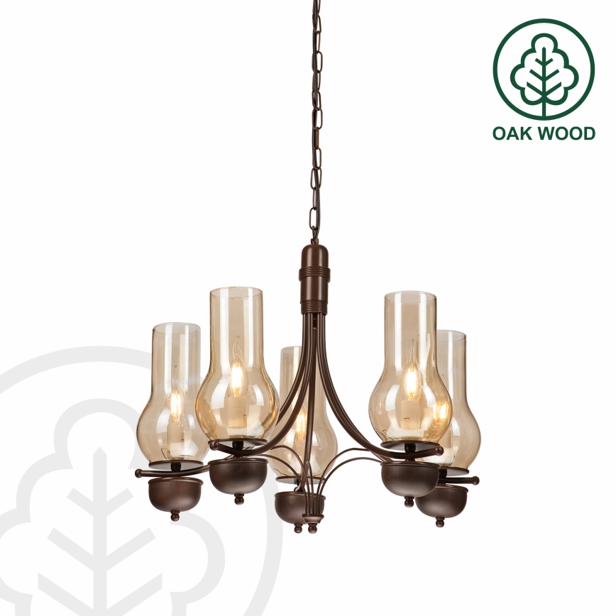 Brilagi - Candeeiro suspenso COTTAGE 5xE14/40W/230V carvalho/castanho
