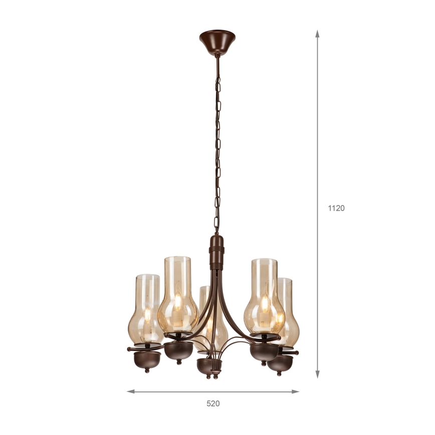 Brilagi - Candeeiro suspenso COTTAGE 5xE14/40W/230V carvalho/castanho