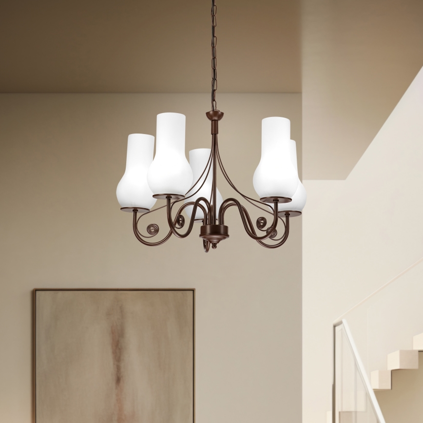 Brilagi - Candeeiro suspenso COTTAGE 5xE14/40W/230V castanho/branco
