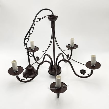 Brilagi - Candeeiro suspenso COTTAGE 5xE14/40W/230V castanho/branco