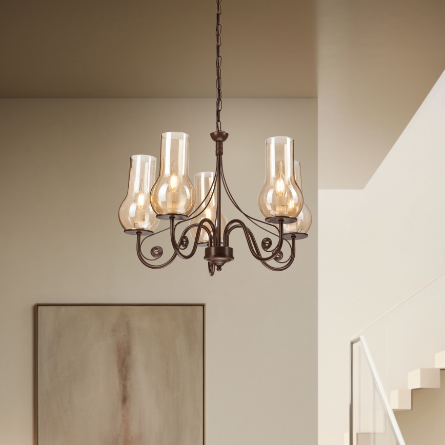 Brilagi - Candeeiro suspenso COTTAGE 5xE14/40W/230V castanho