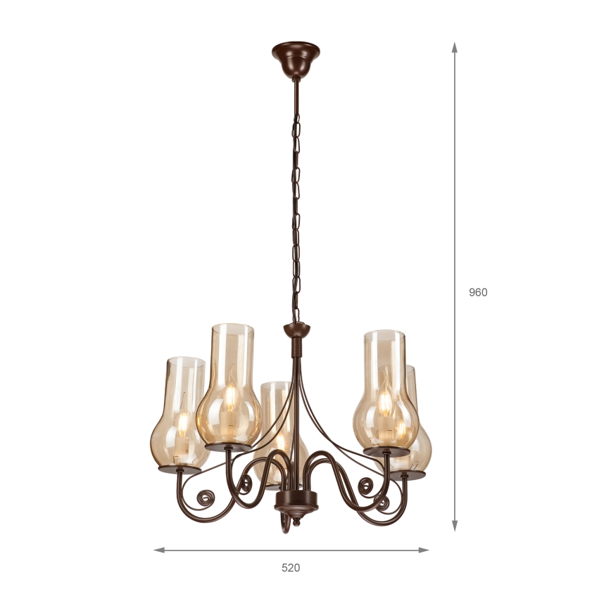 Brilagi - Candeeiro suspenso COTTAGE 5xE14/40W/230V castanho