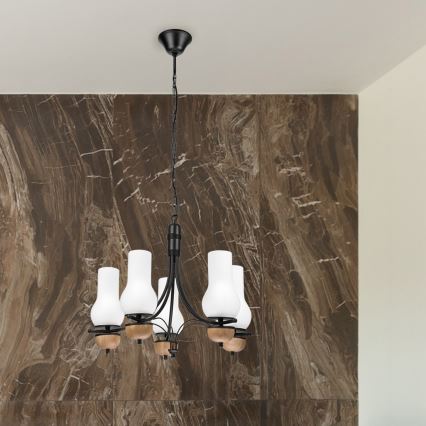 Brilagi - Candeeiro suspenso COTTAGE 5xE14/40W/230V faia/branco