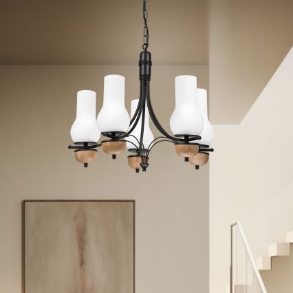 Brilagi - Candeeiro suspenso COTTAGE 5xE14/40W/230V faia/branco
