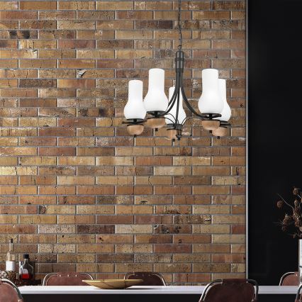 Brilagi - Candeeiro suspenso COTTAGE 5xE14/40W/230V faia/branco