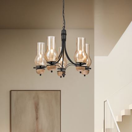 Brilagi - Candeeiro suspenso COTTAGE 5xE14/40W/230V faia/castanho
