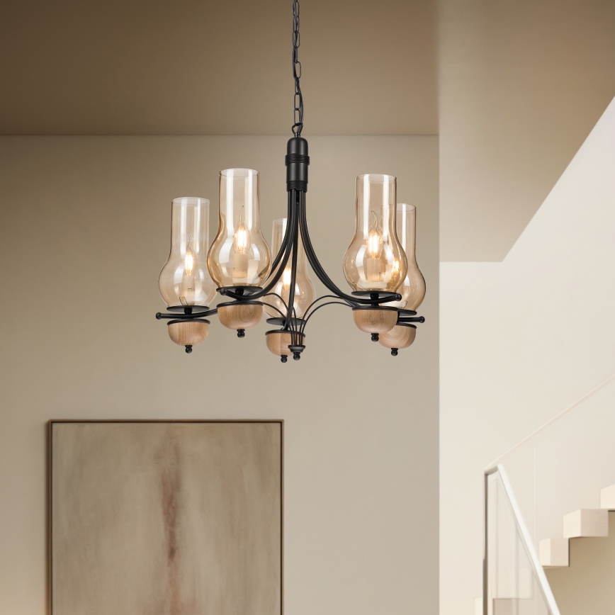 Brilagi - Candeeiro suspenso COTTAGE 5xE14/40W/230V faia/castanho