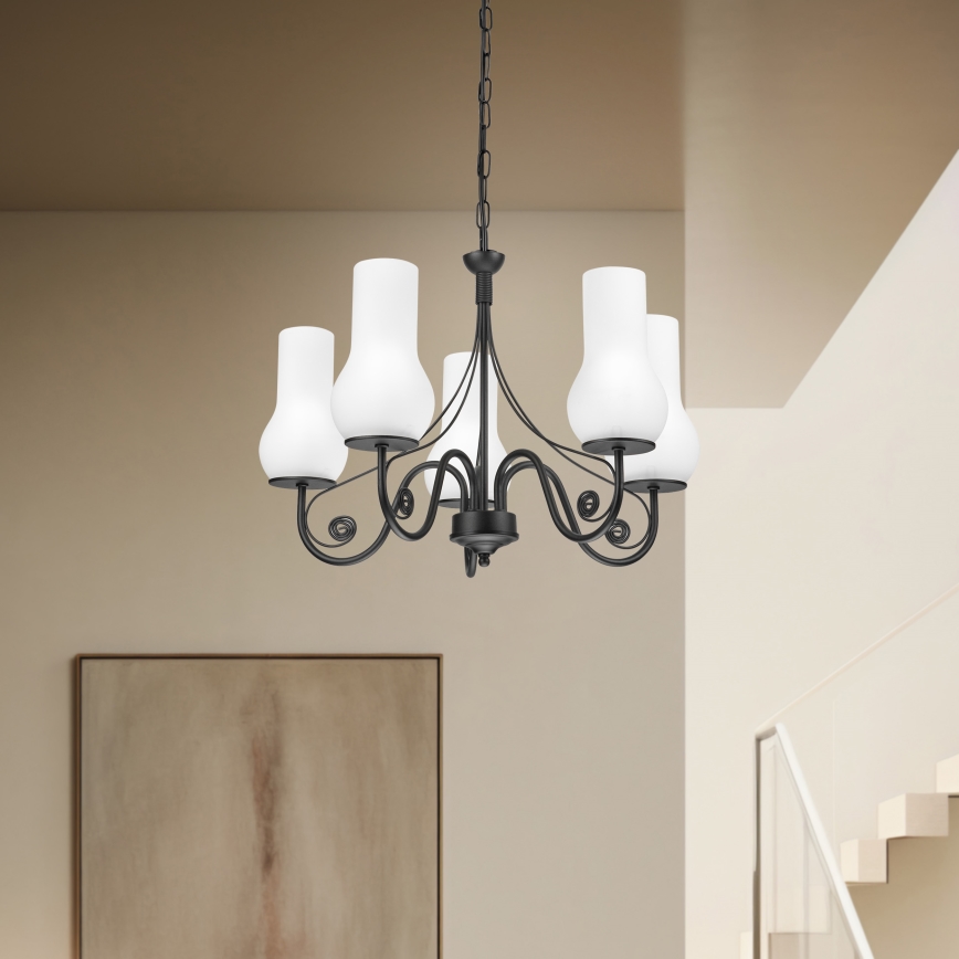 Brilagi - Candeeiro suspenso COTTAGE 5xE14/40W/230V preto/branco