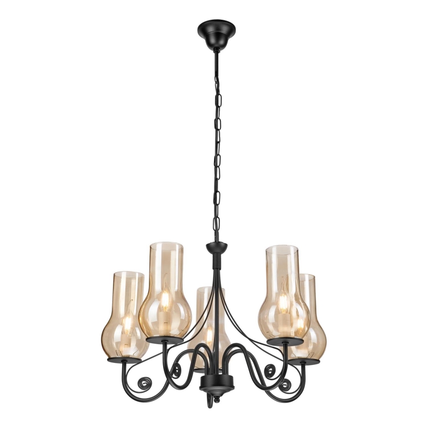 Brilagi - Candeeiro suspenso COTTAGE 5xE14/40W/230V preto/castanho