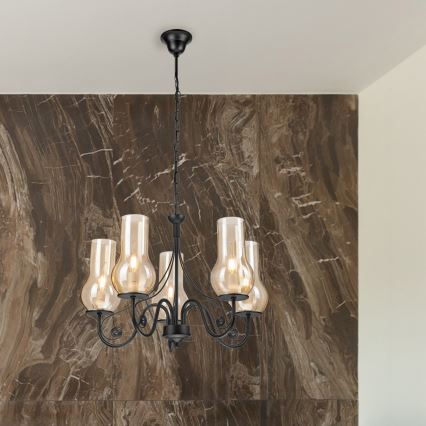 Brilagi - Candeeiro suspenso COTTAGE 5xE14/40W/230V preto/castanho