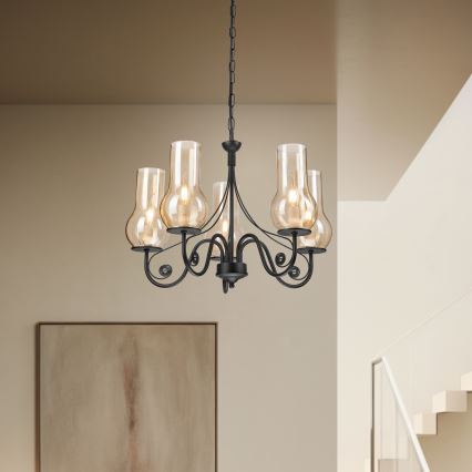 Brilagi - Candeeiro suspenso COTTAGE 5xE14/40W/230V preto/castanho