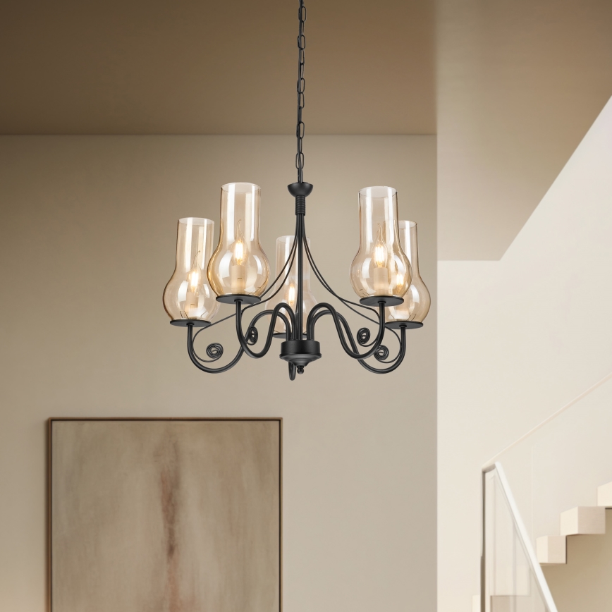 Brilagi - Candeeiro suspenso COTTAGE 5xE14/40W/230V preto/castanho