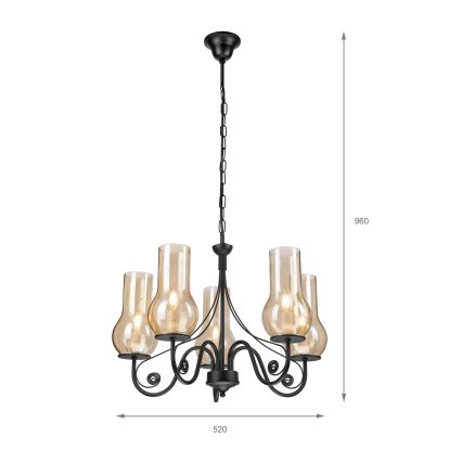 Brilagi - Candeeiro suspenso COTTAGE 5xE14/40W/230V preto/castanho