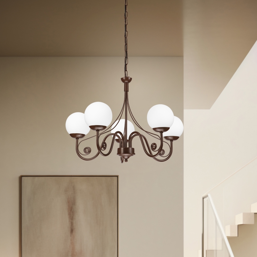 Brilagi - Candeeiro suspenso COTTAGE 5xG9/40W/230V castanho/branco