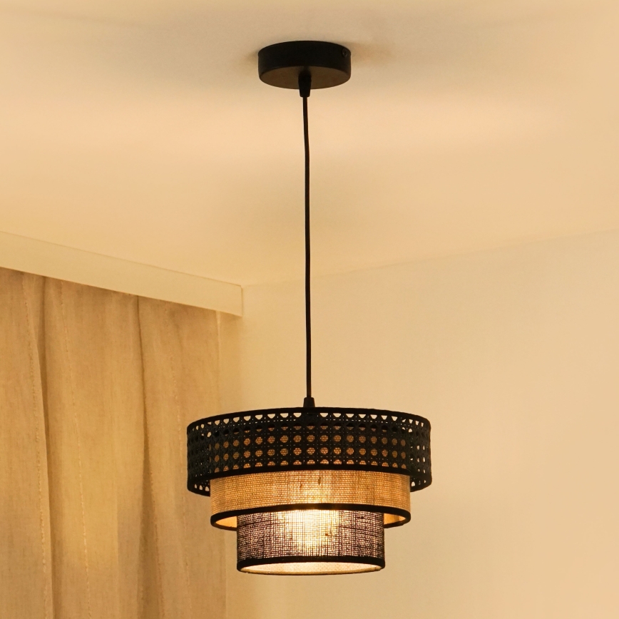 Brilagi - Candeeiro suspenso DAKOTA LUNETA 1xE27/15W/230V diâmetro 25 cm preto/bege