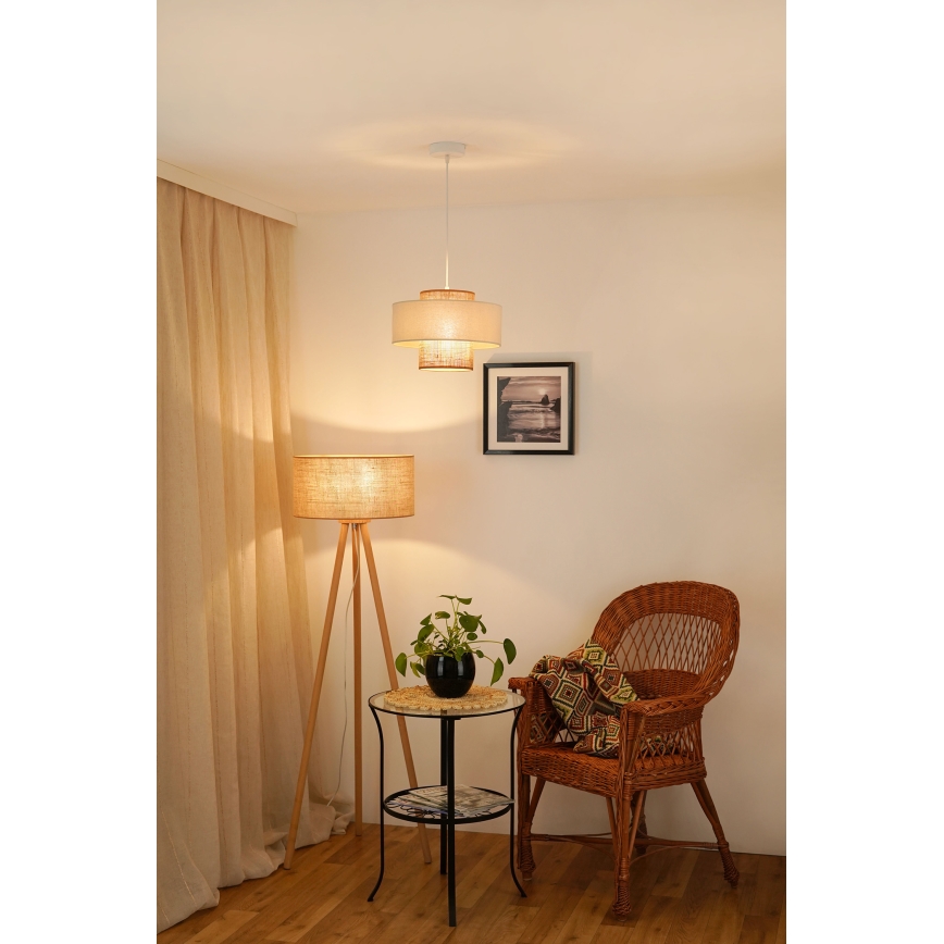 Brilagi - Candeeiro suspenso DALLAS 1xE27/15W/230V diâmetro 30 cm castanho/creme/branco