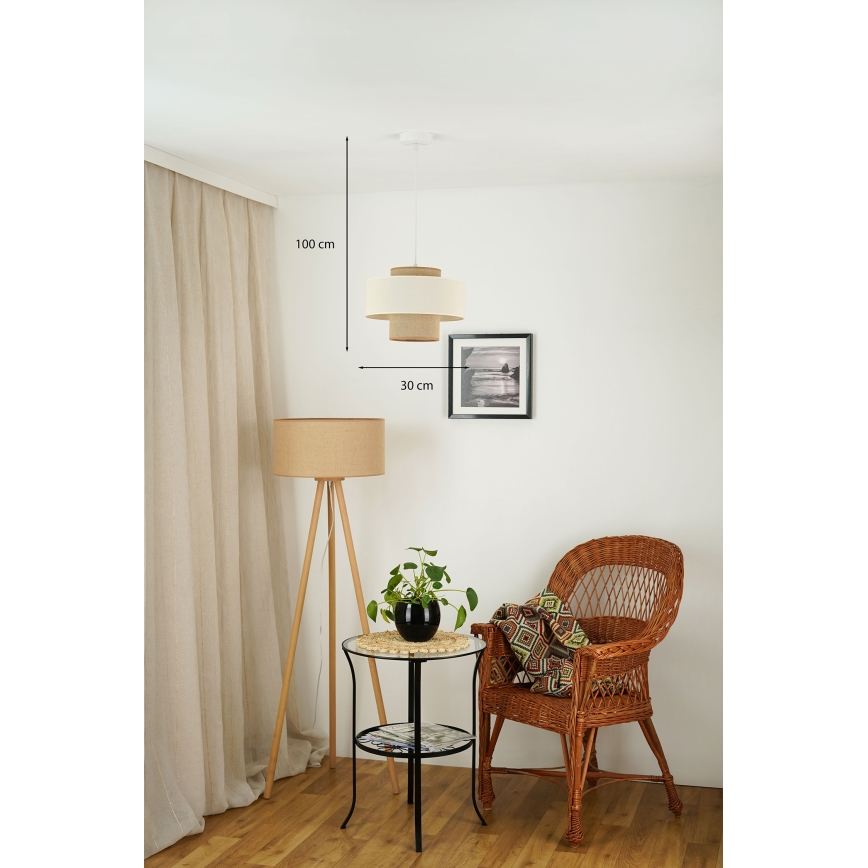 Brilagi - Candeeiro suspenso DALLAS 1xE27/15W/230V diâmetro 30 cm castanho/creme/branco
