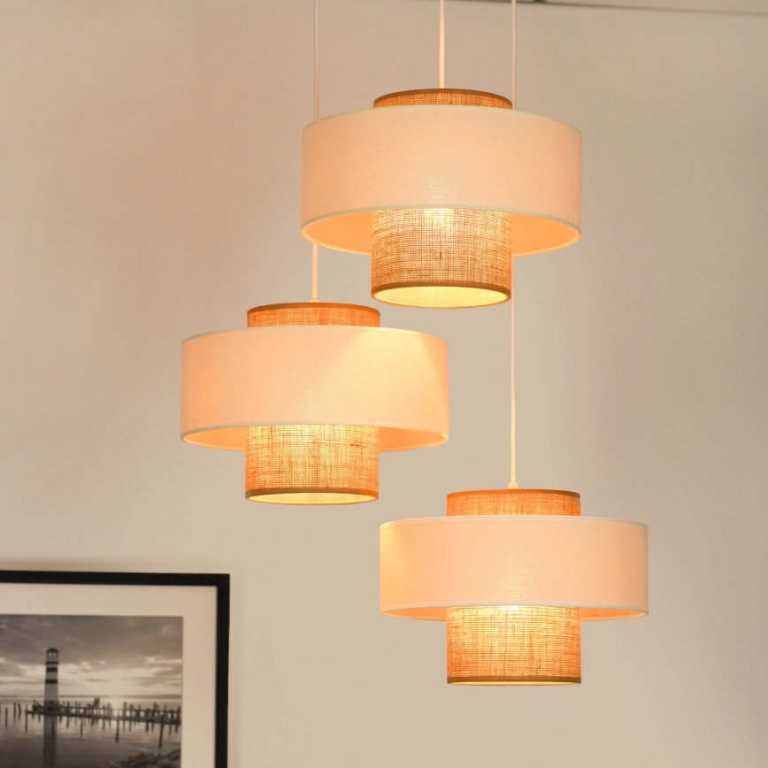 Brilagi - Candeeiro suspenso DALLAS 3xE27/15W/230V castanho/creme/branco