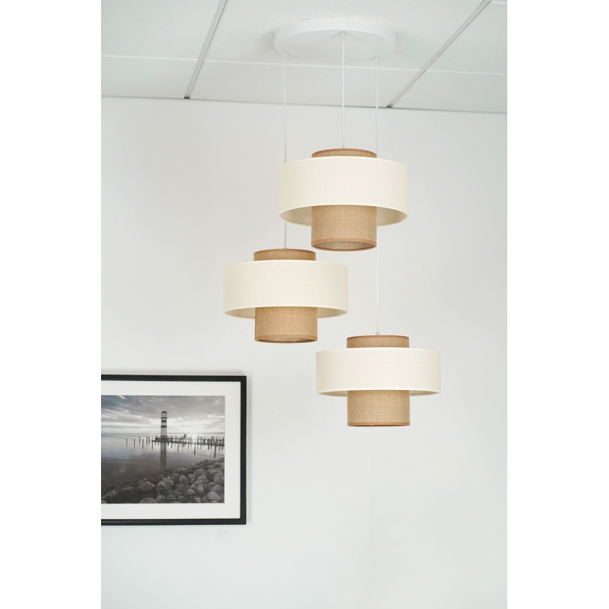 Brilagi - Candeeiro suspenso DALLAS 3xE27/15W/230V castanho/creme/branco