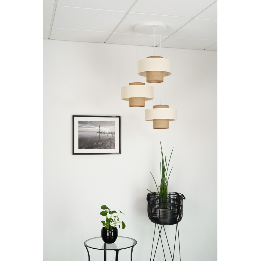 Brilagi - Candeeiro suspenso DALLAS 3xE27/15W/230V castanho/creme/branco