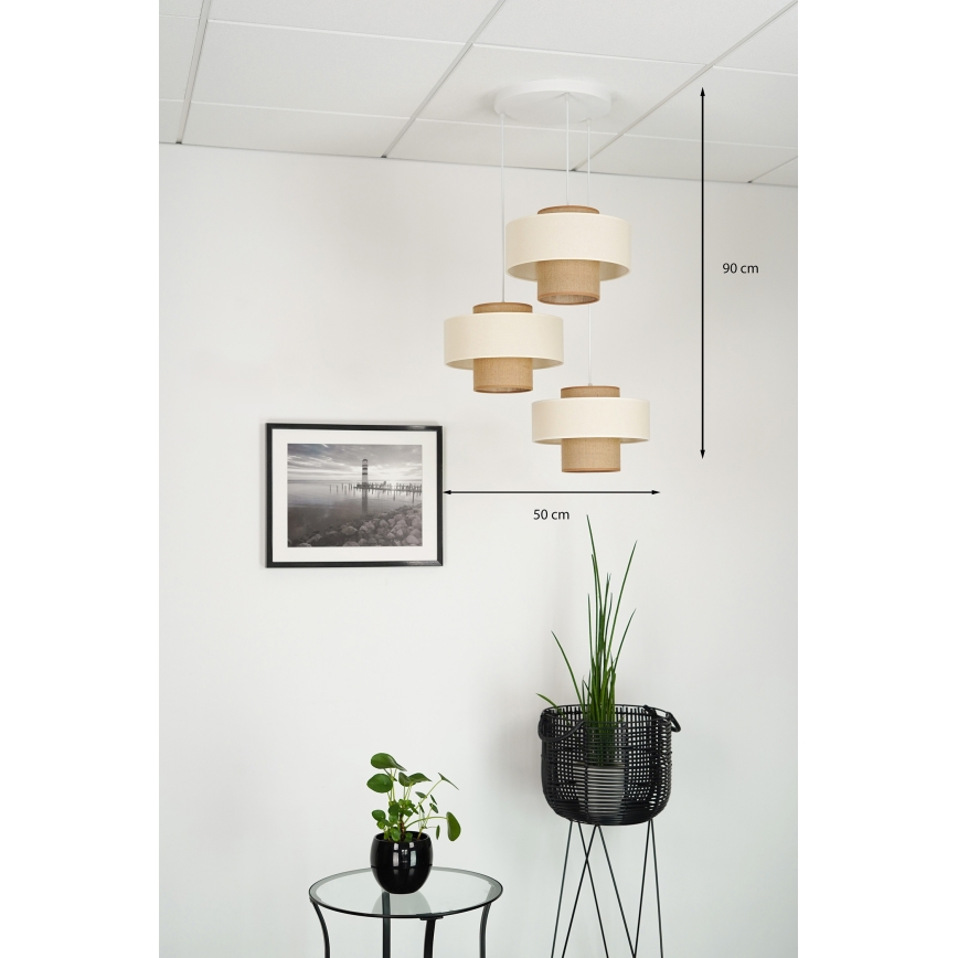 Brilagi - Candeeiro suspenso DALLAS 3xE27/15W/230V castanho/creme/branco