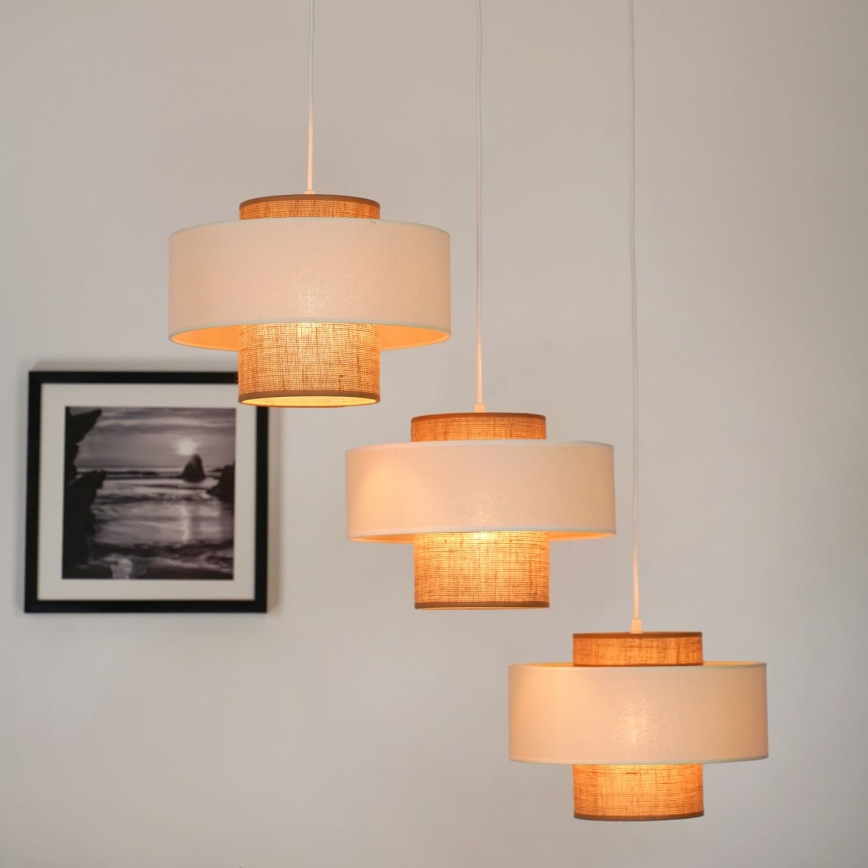 Brilagi - Candeeiro suspenso DALLAS 3xE27/15W/230V castanho/creme/branco