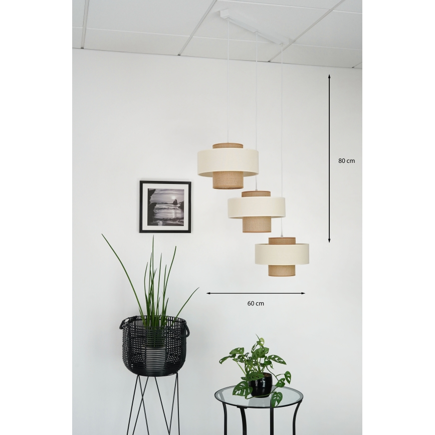 Brilagi - Candeeiro suspenso DALLAS 3xE27/15W/230V castanho/creme/branco