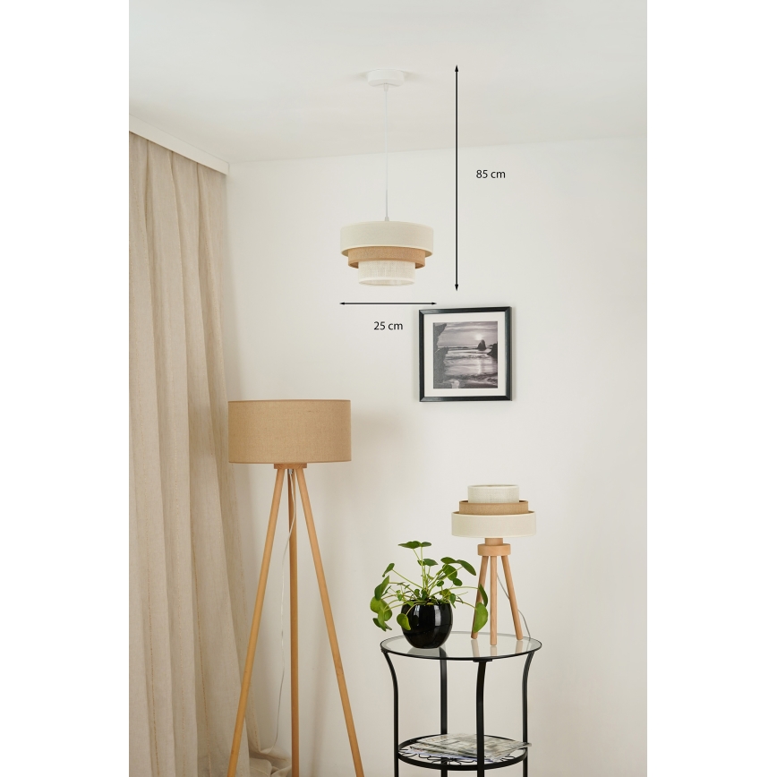 Brilagi - Candeeiro suspenso DENVER LUNETA 1xE27/15W/230V diâmetro 25 cm bege/castanho/creme