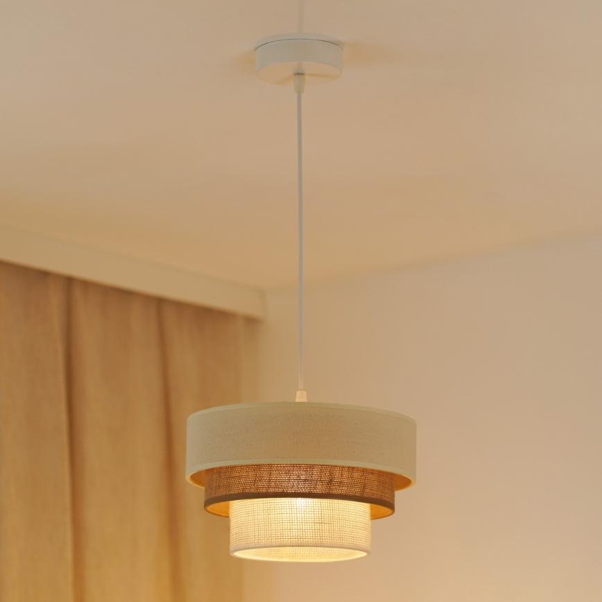 Brilagi - Candeeiro suspenso DENVER LUNETA 1xE27/15W/230V diâmetro 25 cm bege/castanho/creme