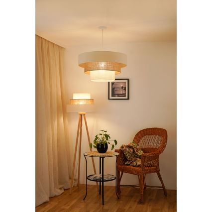 Brilagi - Candeeiro suspenso DENVER LUNETA 1xE27/15W/230V diâmetro 60 cm bege/castanho/creme