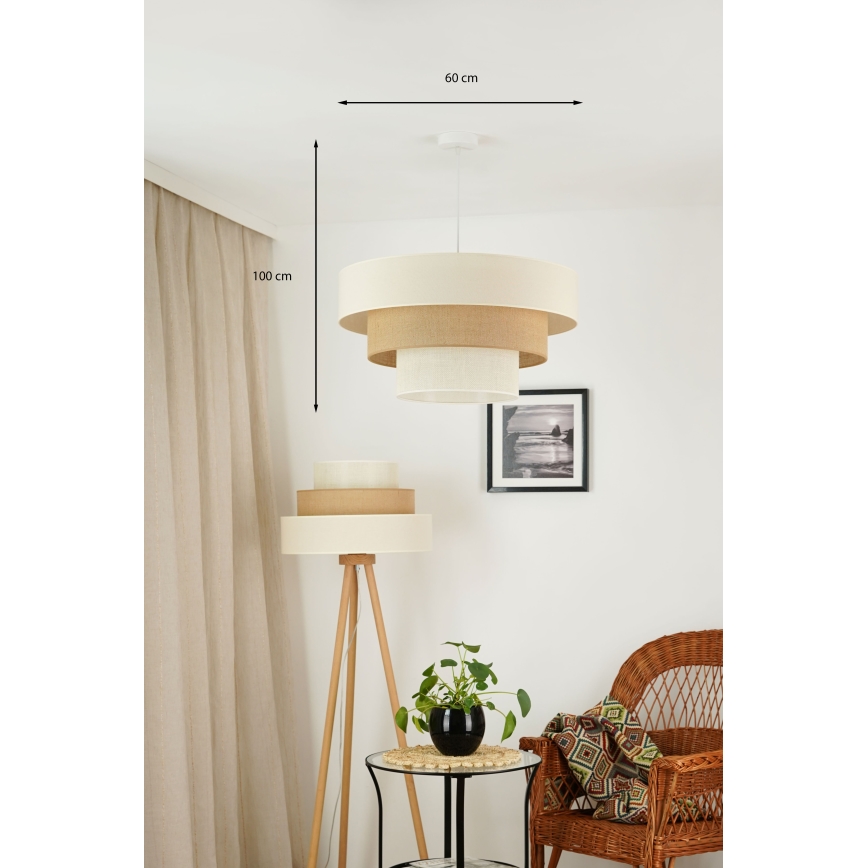 Brilagi - Candeeiro suspenso DENVER LUNETA 1xE27/15W/230V diâmetro 60 cm bege/castanho/creme