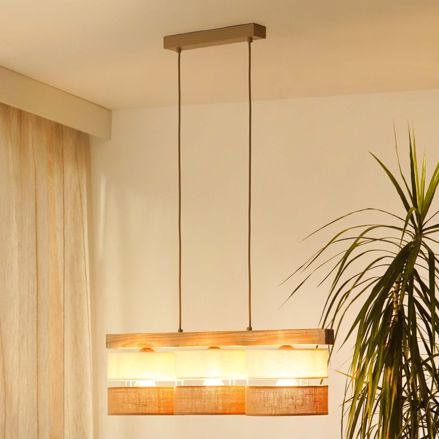 Brilagi - Candeeiro suspenso FOREST 3xE27/15W/230V pinho/bege/creme