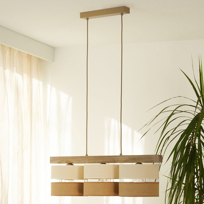 Brilagi - Candeeiro suspenso FOREST 3xE27/15W/230V pinho/bege/creme