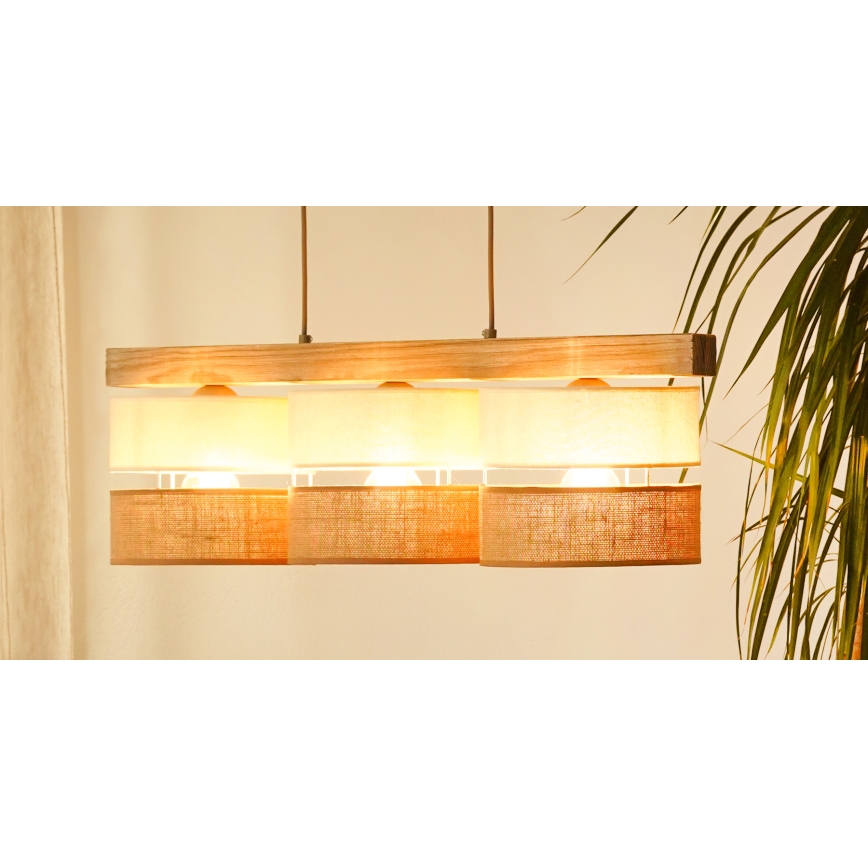 Brilagi - Candeeiro suspenso FOREST 3xE27/15W/230V pinho/bege/creme