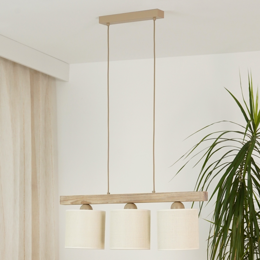Brilagi - Candeeiro suspenso FOREST 3xE27/15W/230V pinho/castanho/creme