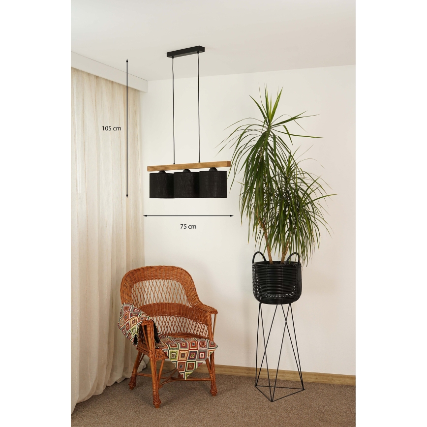 Brilagi - Candeeiro suspenso FOREST 3xE27/15W/230V pinho/preto
