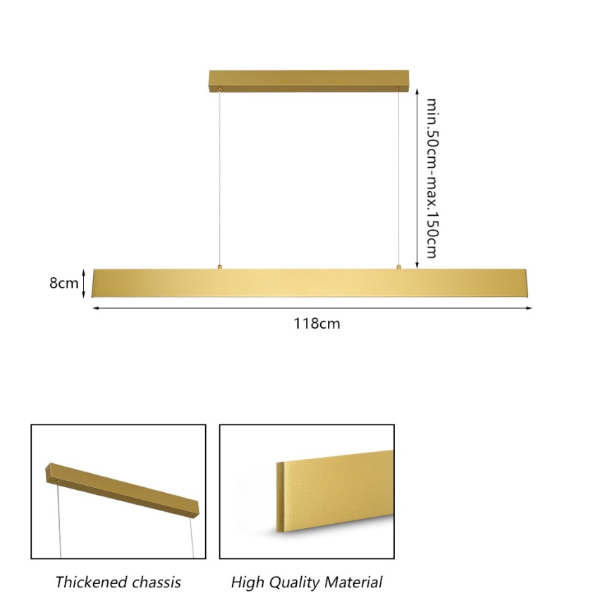 Brilagi - Candeeiro suspenso LED com regulação SLIMLINE LED/40W/230V 3000-6000K dourado + comando