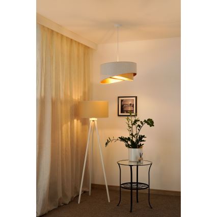 Brilagi - Candeeiro suspenso LED LYRA 1xE27/15W/230V branco/bege/dourado