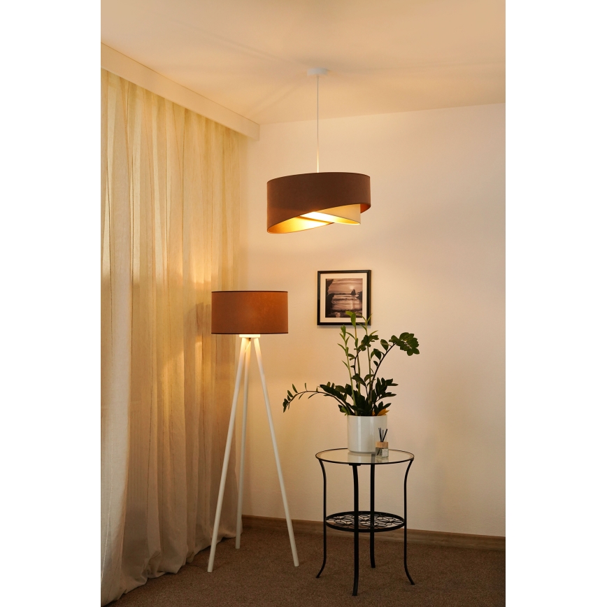 Brilagi - Candeeiro suspenso LED LYRA 1xE27/15W/230V castanho/creme/dourado