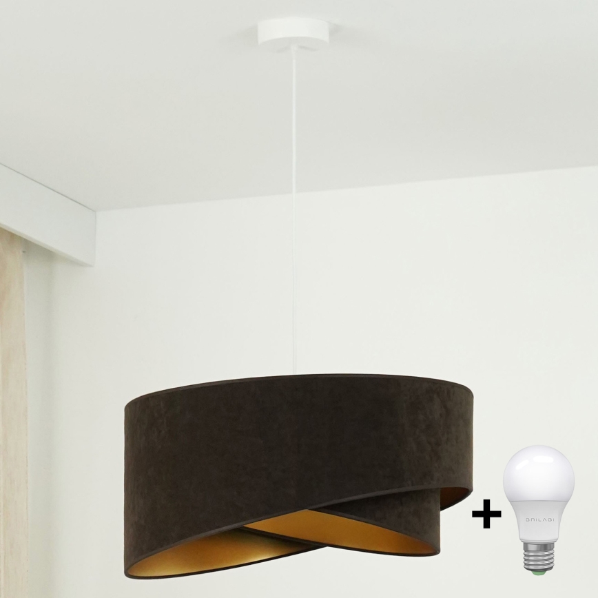 Brilagi - Candeeiro suspenso LED LYRA 1xE27/15W/230V castanho escuro/dourado