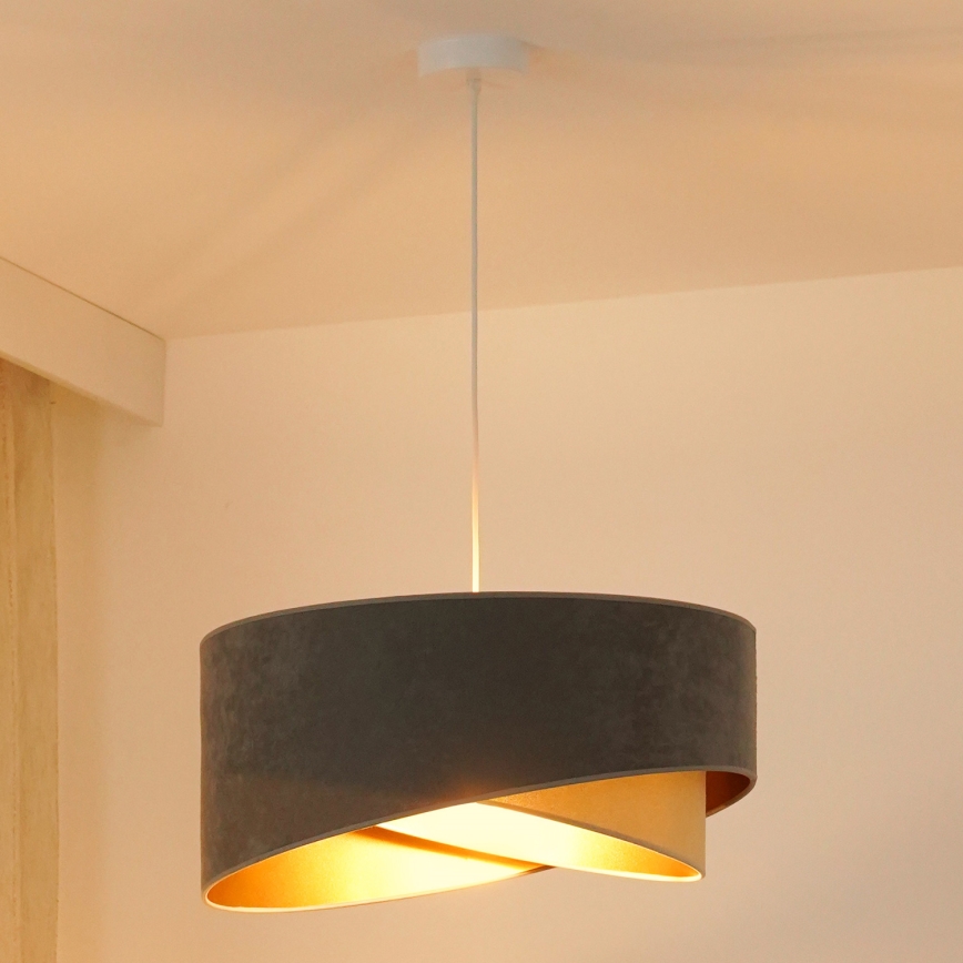 Brilagi - Candeeiro suspenso LED LYRA 1xE27/15W/230V cinzento/bege/dourado