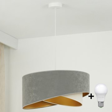 Brilagi - Candeeiro suspenso LED LYRA 1xE27/15W/230V cinzento/creme/dourado