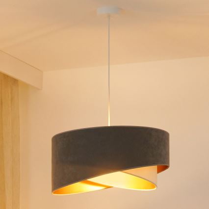 Brilagi - Candeeiro suspenso LED LYRA 1xE27/15W/230V cinzento/creme/dourado