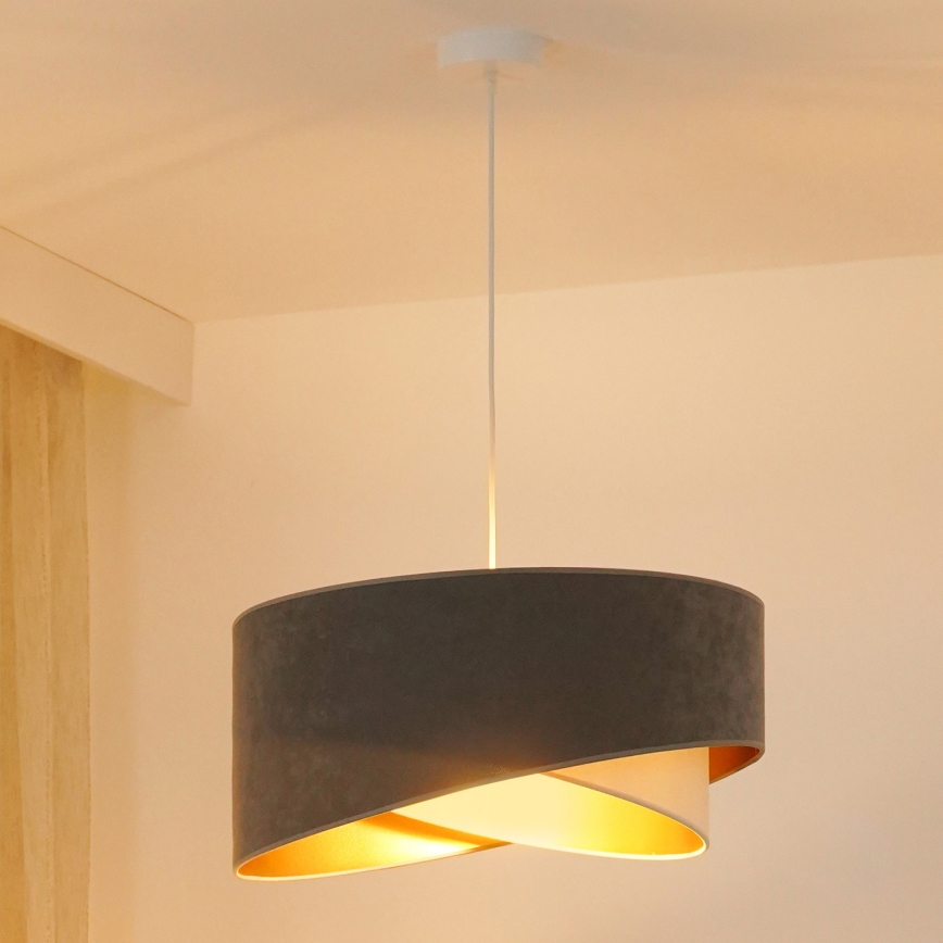 Brilagi - Candeeiro suspenso LED LYRA 1xE27/15W/230V cinzento/creme/dourado
