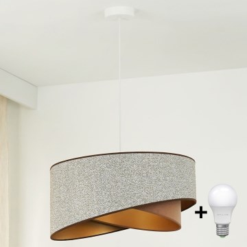 Brilagi - Candeeiro suspenso LED LYRA 1xE27/15W/230V cinzento/creme/dourado