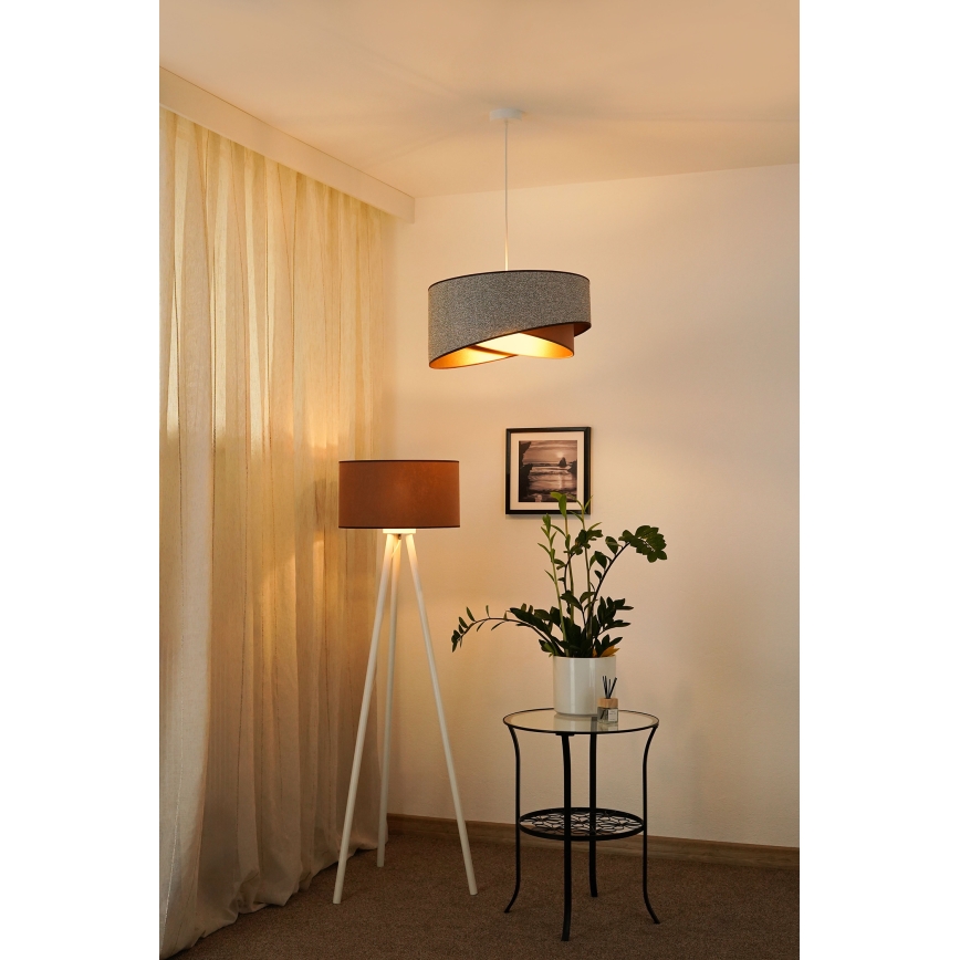 Brilagi - Candeeiro suspenso LED LYRA 1xE27/15W/230V cinzento/creme/dourado