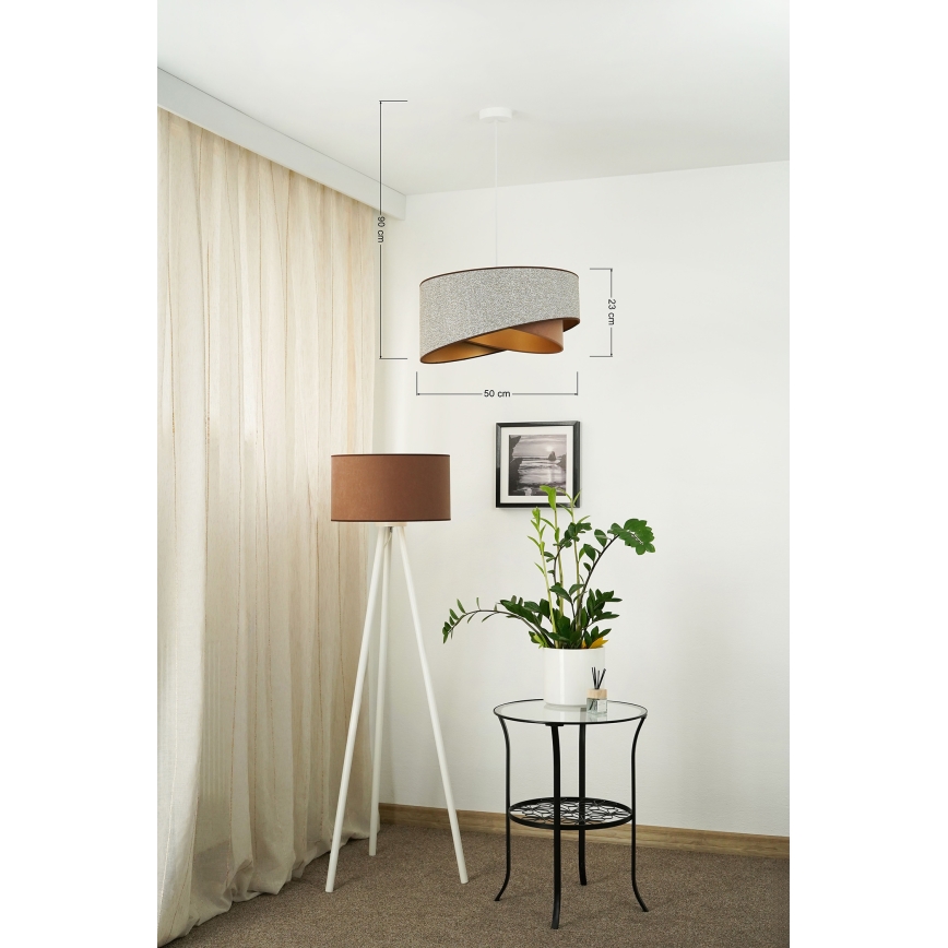 Brilagi - Candeeiro suspenso LED LYRA 1xE27/15W/230V cinzento/creme/dourado