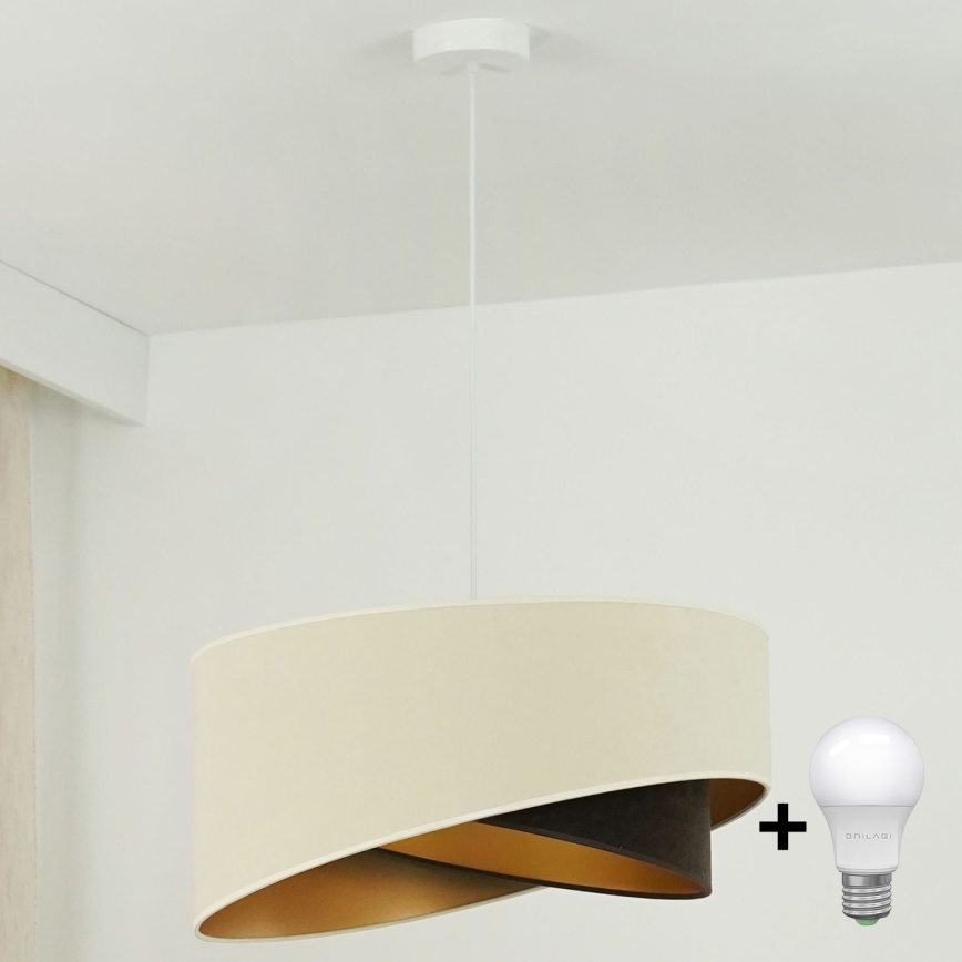 Brilagi - Candeeiro suspenso LED LYRA 1xE27/15W/230V creme/preto/dourado